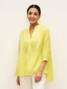 100% Linen Dress Shirt JOANNA - Lemon Yellow / S - TOPS-Linen Blouses