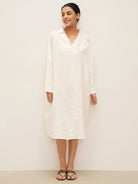 100% Linen Oversized Pullover Shirt Dress JOVITA - DRESSES-Linen Midi