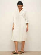 100% Linen Oversized Pullover Shirt Dress JOVITA - DRESSES-Linen Midi
