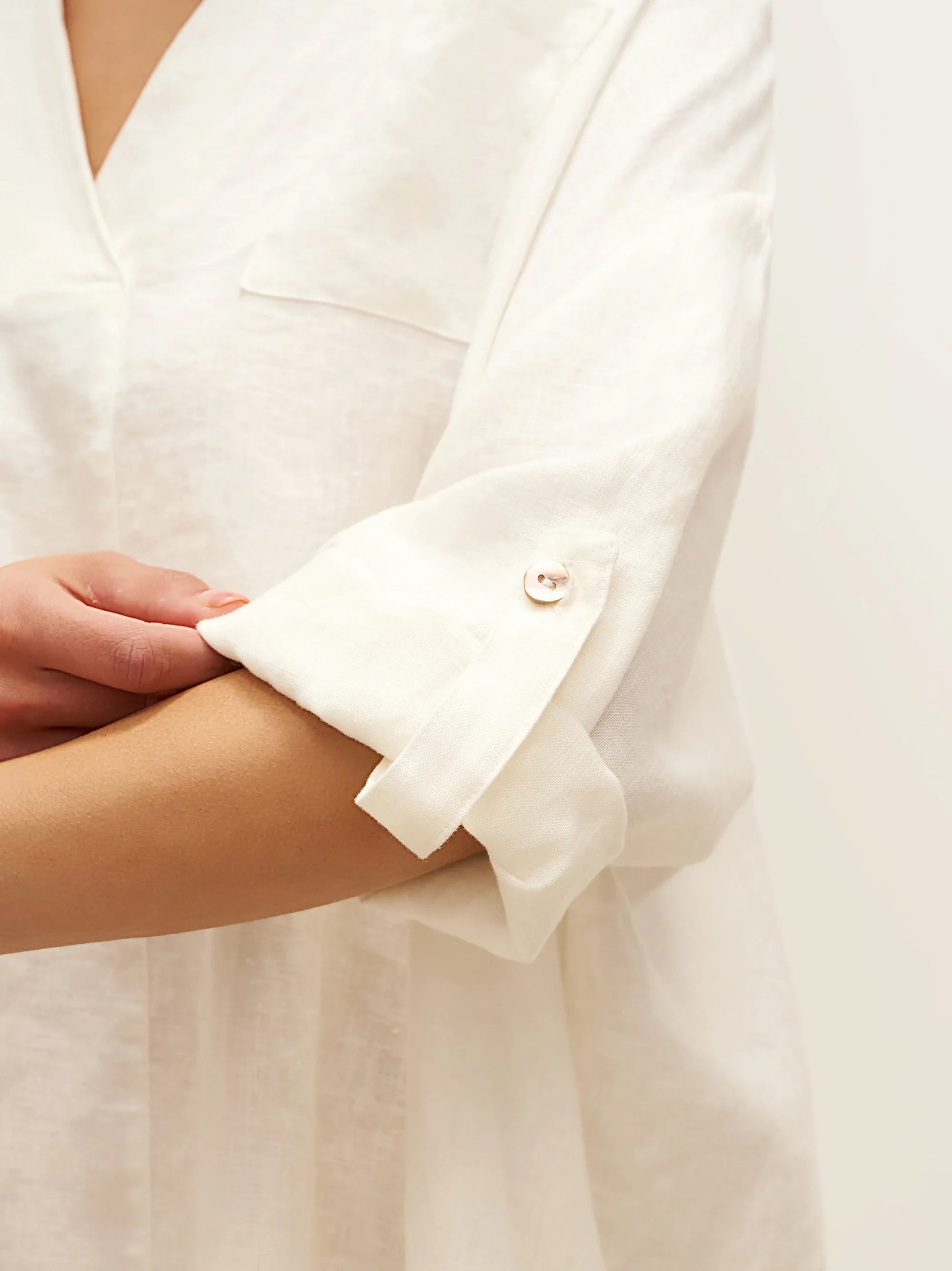 100% Linen Oversized Pullover Shirt Dress JOVITA - DRESSES-Linen Midi