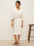 100% Linen Oversized Pullover Shirt Dress JOVITA - DRESSES-Linen Midi