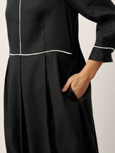 Linen-Lyocell Contrast Trim Gathered Midi Dress NYX by LINTICO for women