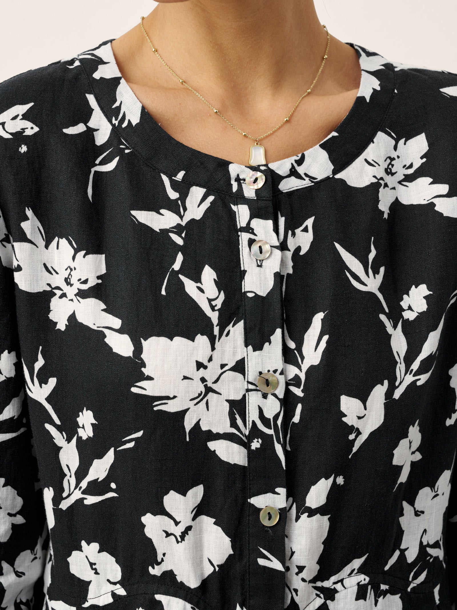 100% Linen Floral Printed Gathered Midi Dress ELODIE by LINTICO for women
