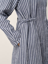 100% Linen Striped Back Drawstring Midi Shirt Dress ADELAIDE by LINTICO for women