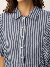 100% Linen Striped Buttoned Front Short Sleeve Midi Shirt Dress CASSANDRA by LINTICO for women