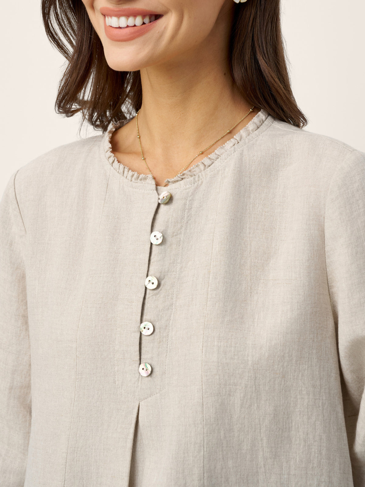 Robe midi femme 100% lin, bord volanté et pli creux, LAVINIA par LINTICO