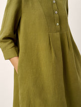 100% Linen Tailored Lapel 3/4 Sleeve Midi Shirt Dress MERCEDES by LINTICO for women