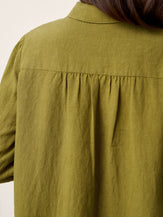 100% Linen Tailored Lapel 3/4 Sleeve Midi Shirt Dress MERCEDES by LINTICO for women