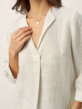 Linen-Lyocell Striped Lapel Inverted Pleat Pullover Top MARGOT by LINTICO for women