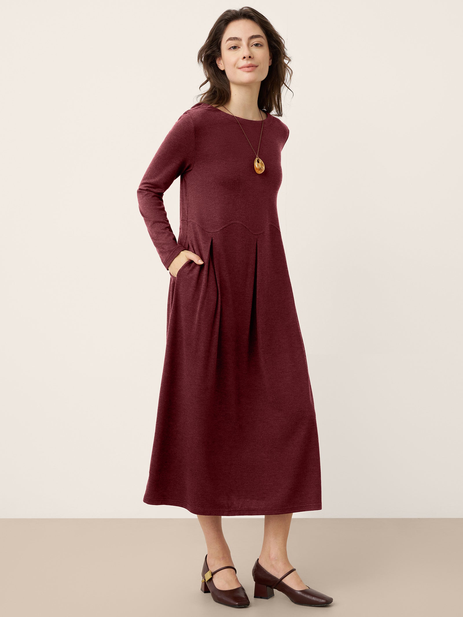 Wool Arc-Panel Sculpted Pleats Maxi Dress CALISTA