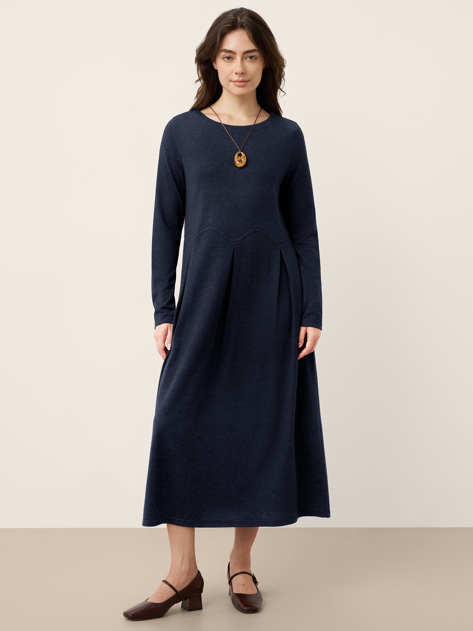 Wool Arc-Panel Sculpted Pleats Maxi Dress CALISTA
