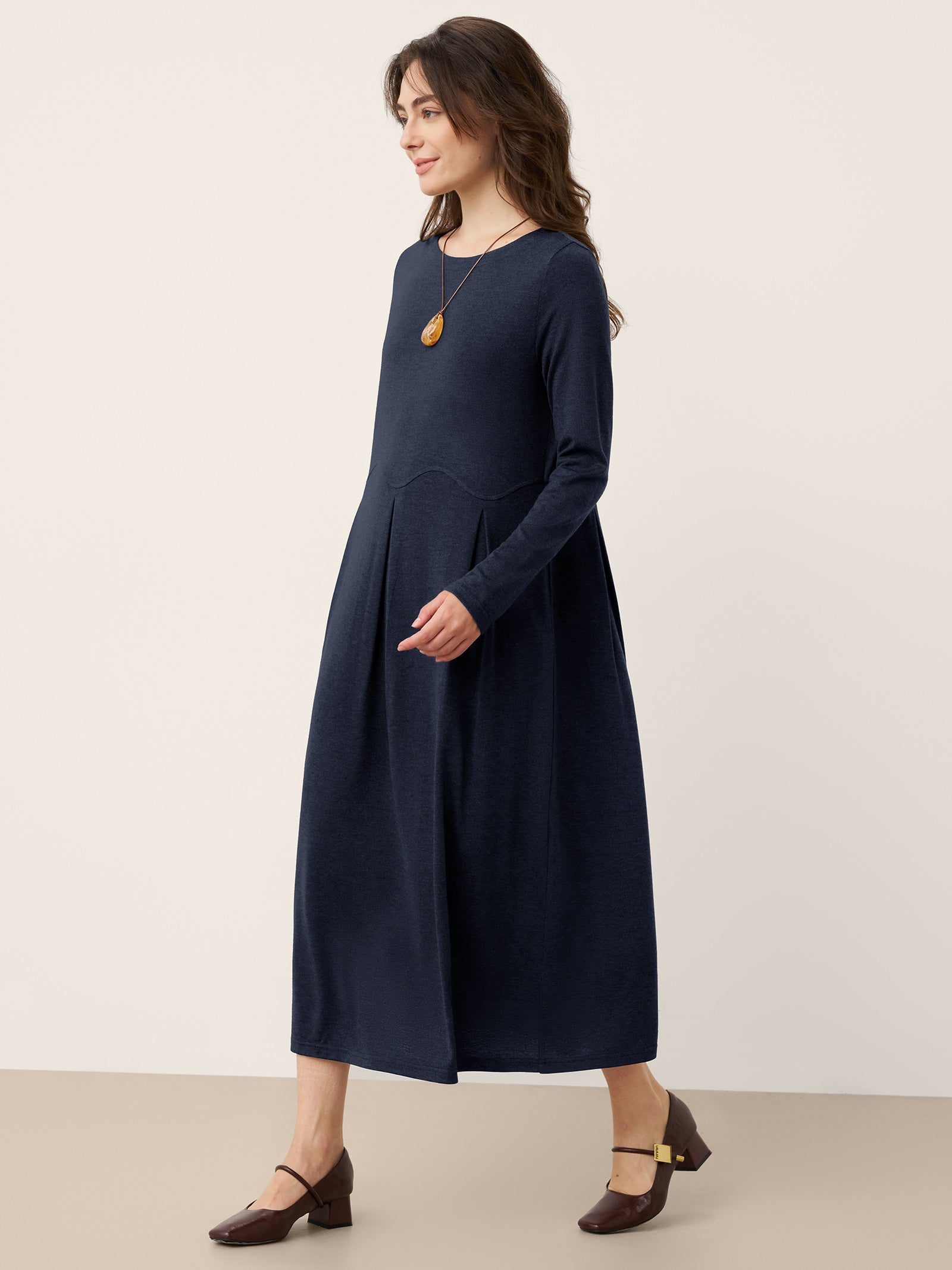 Wool Arc-Panel Sculpted Pleats Maxi Dress CALISTA