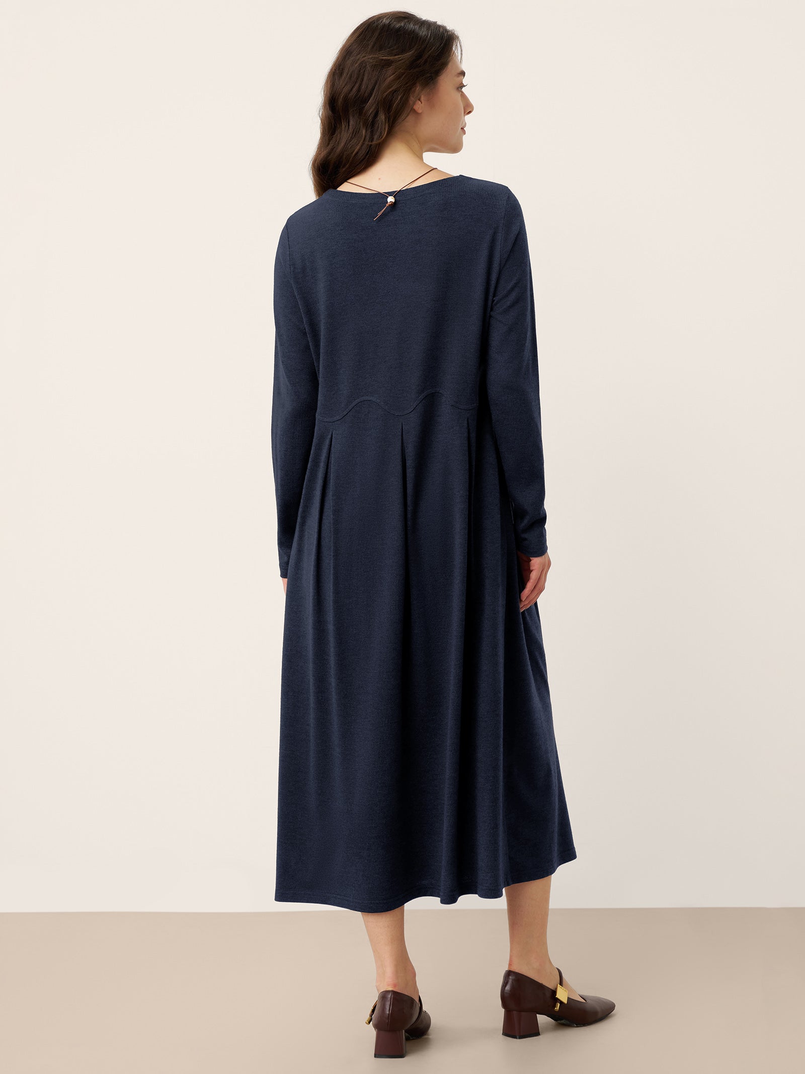 Wool Arc-Panel Sculpted Pleats Maxi Dress CALISTA