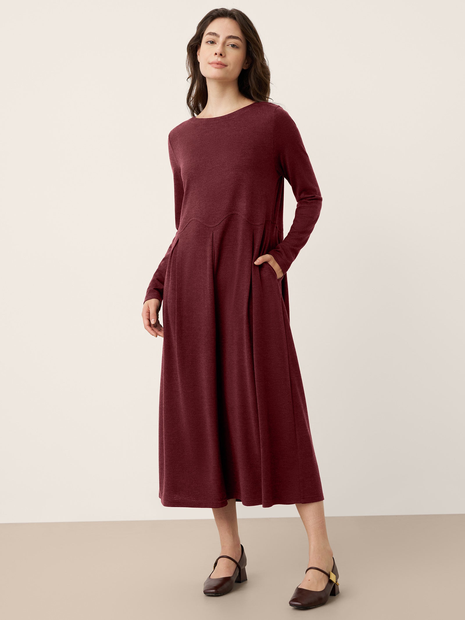 Wool Arc-Panel Sculpted Pleats Maxi Dress CALISTA