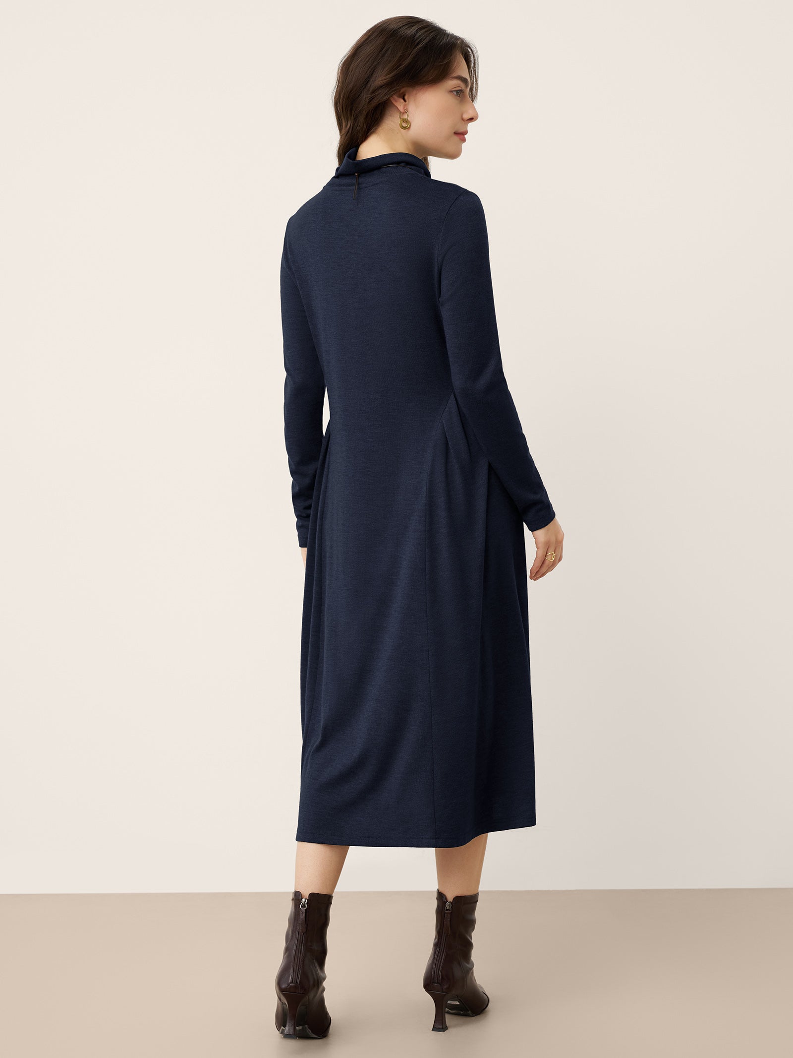 Wool Sculpted Pleats Turtleneck Maxi Dress BRIAR