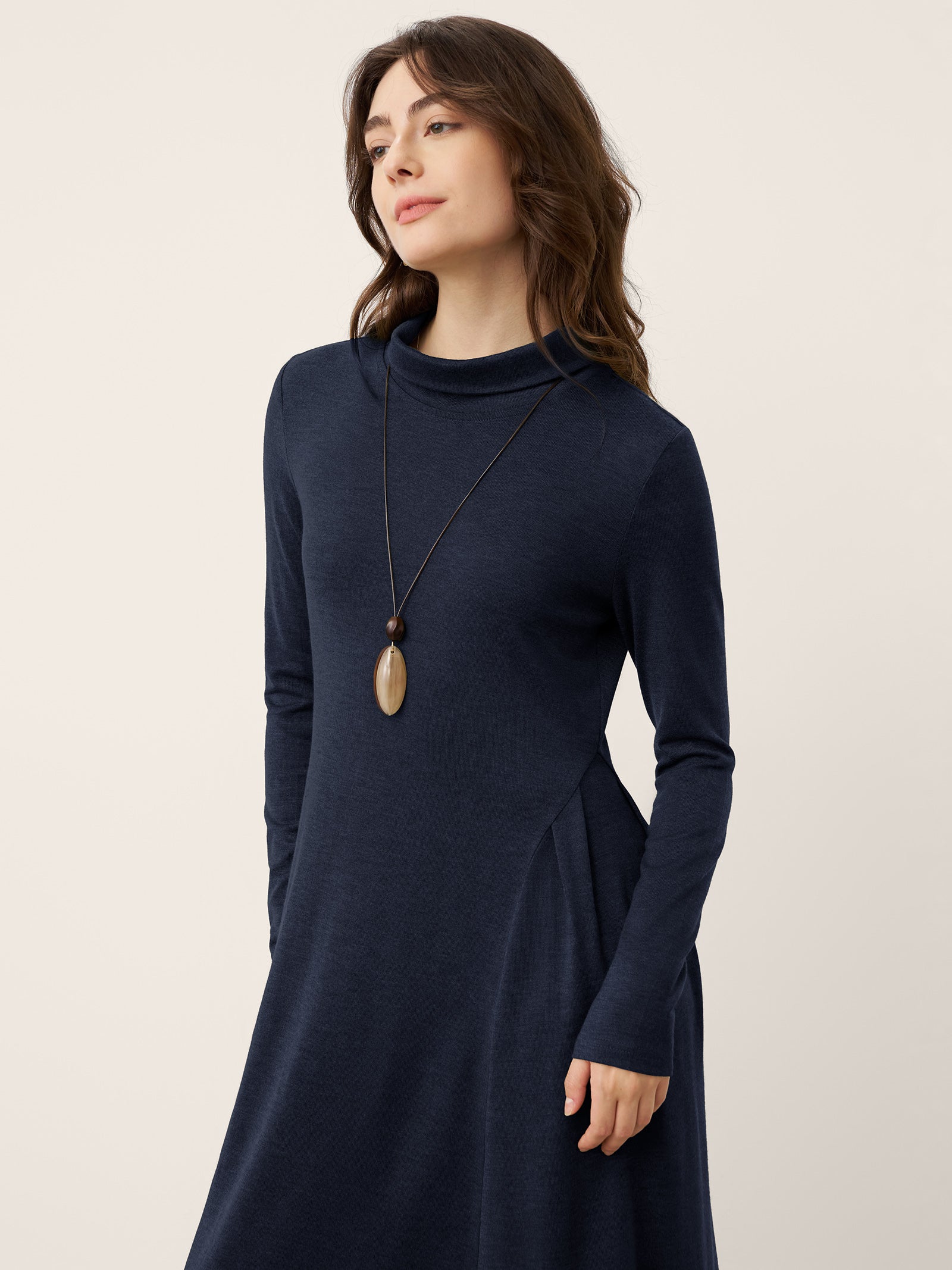 Wool Sculpted Pleats Turtleneck Maxi Dress BRIAR
