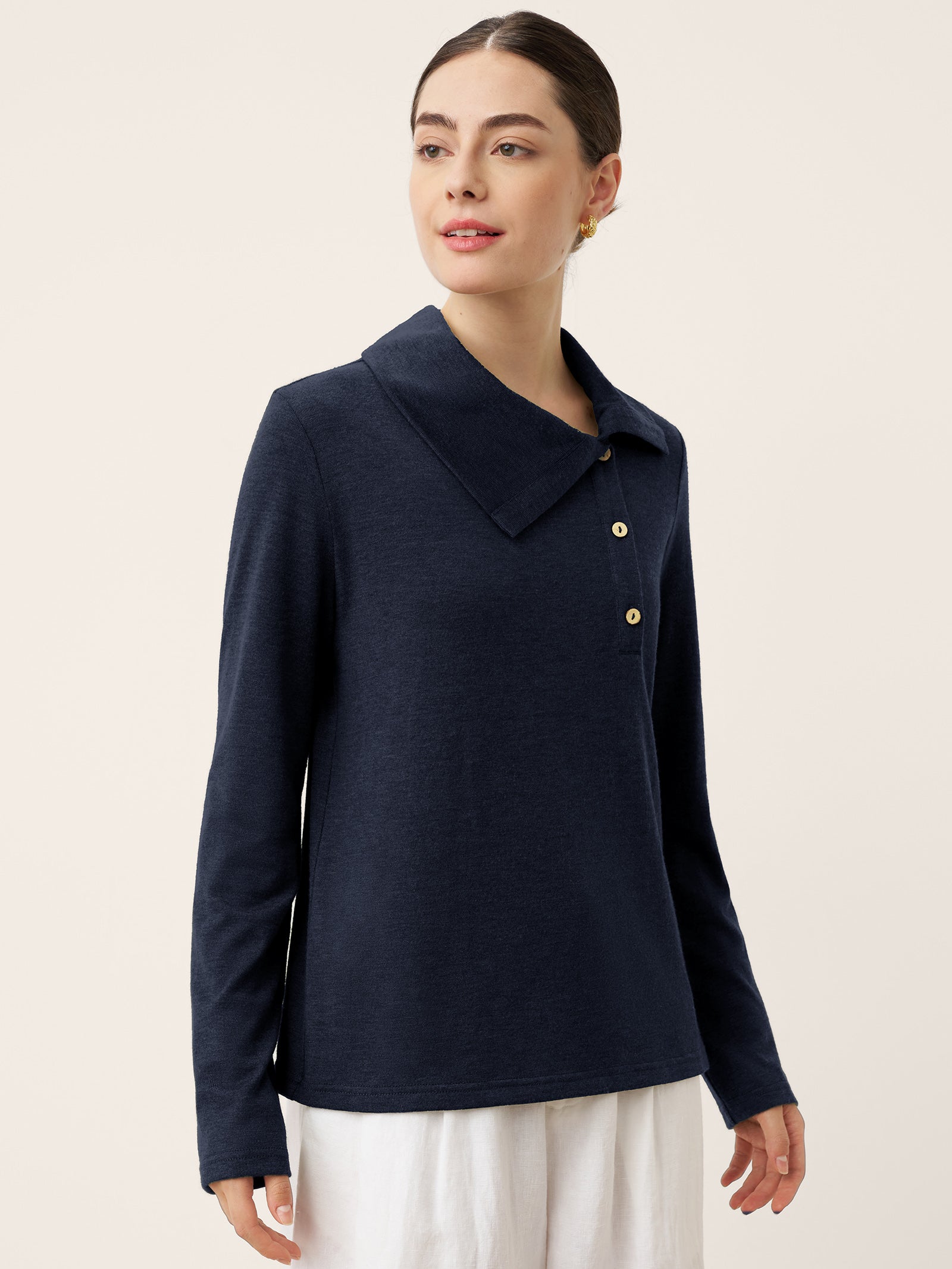 Wool Asymmetric Lapel Fruit Button Decor Top YSABEL