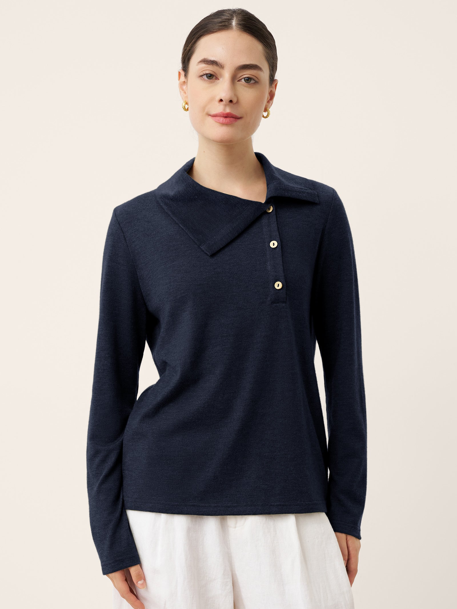 Wool Asymmetric Lapel Fruit Button Decor Top YSABEL