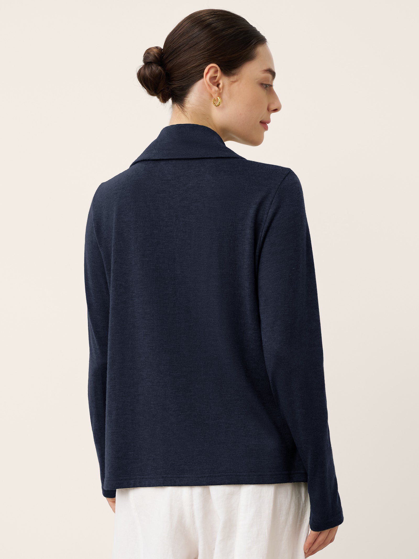 Wool Asymmetric Lapel Fruit Button Decor Top YSABEL