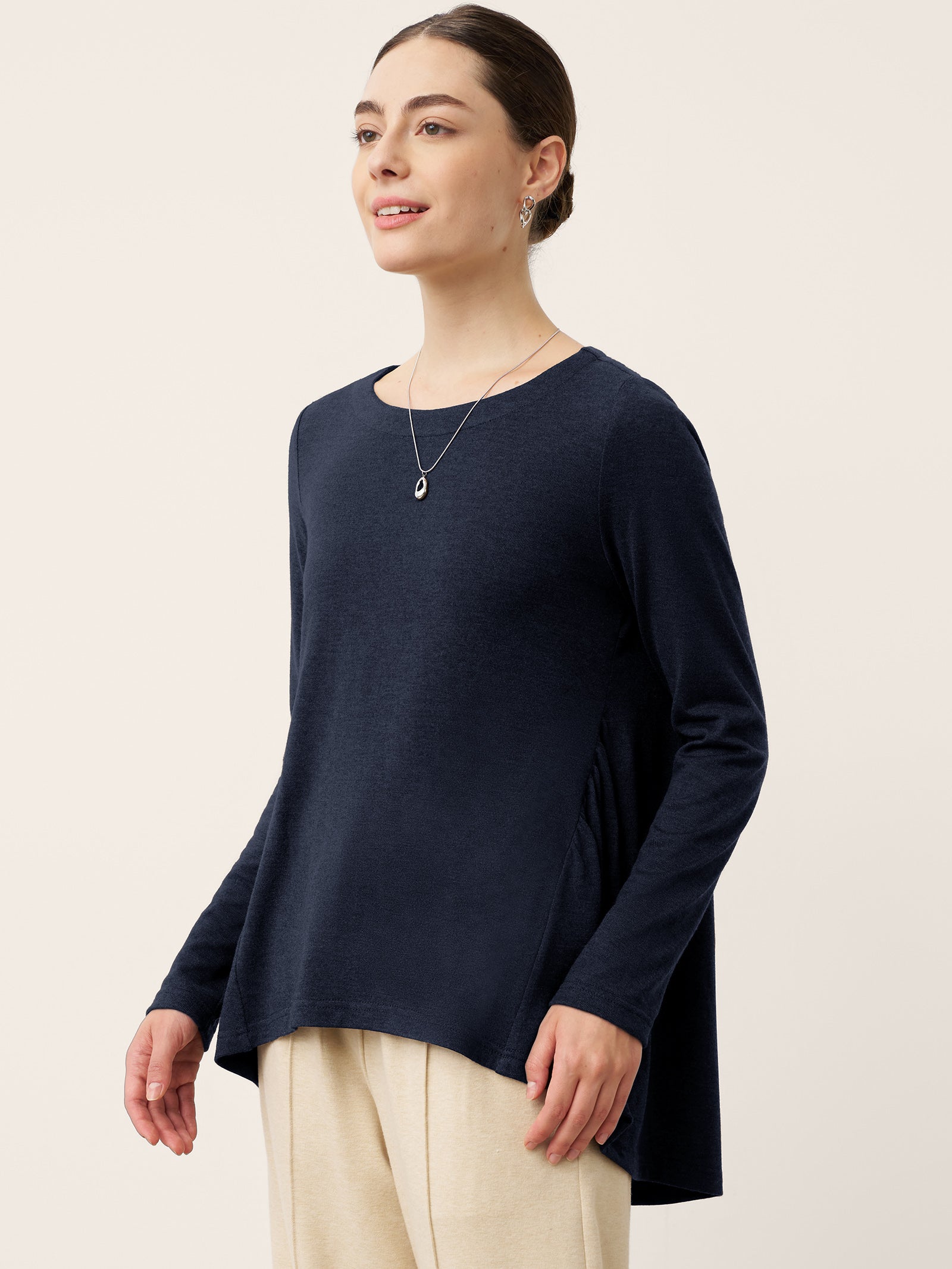 Wool Panelled Ruched Asymmetric Hem Top KALISTA