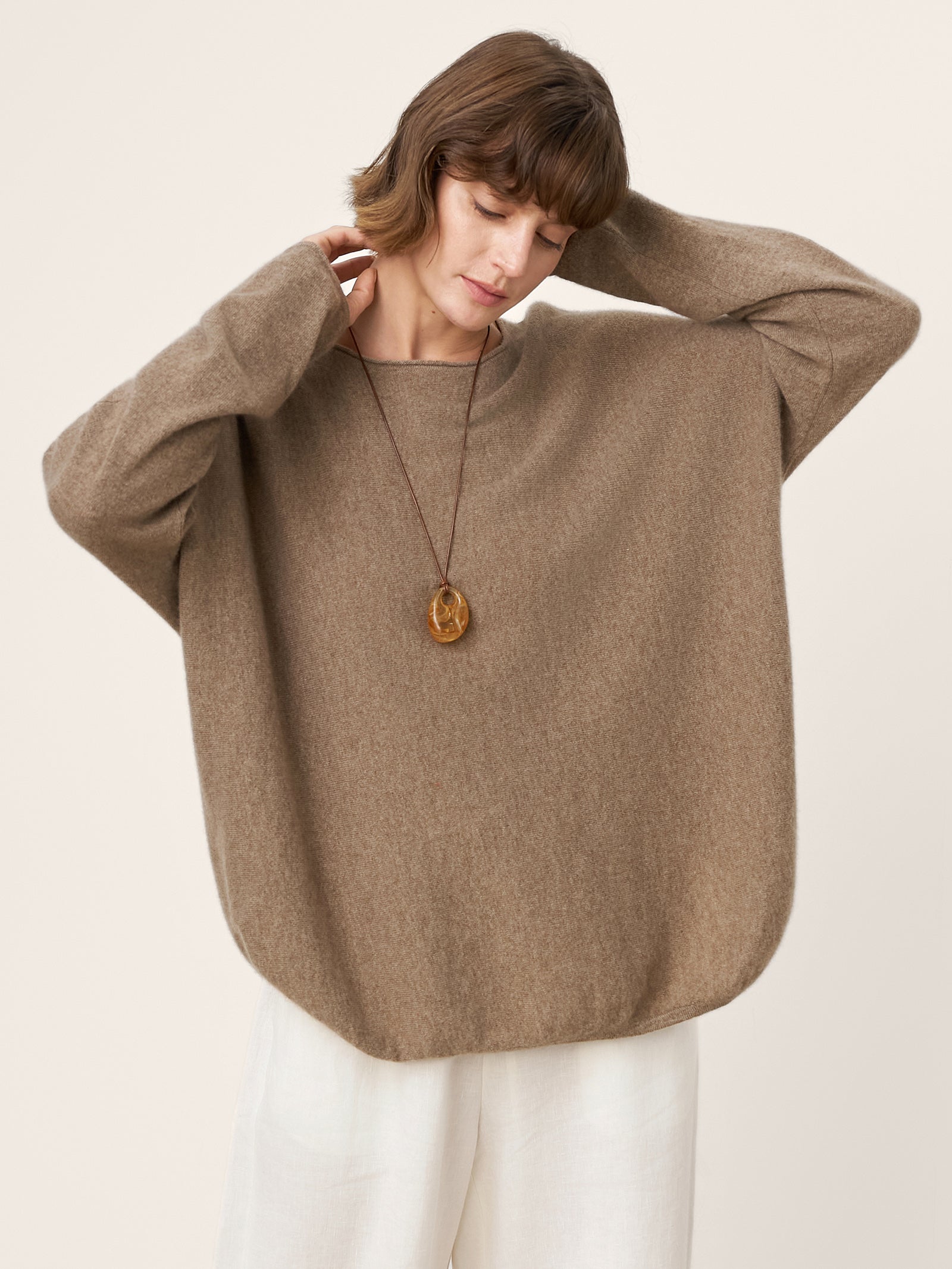 100% Mongolian Cashmere Hand-Finished Rolled Edge Knit Top AMARA by LINTICO for women