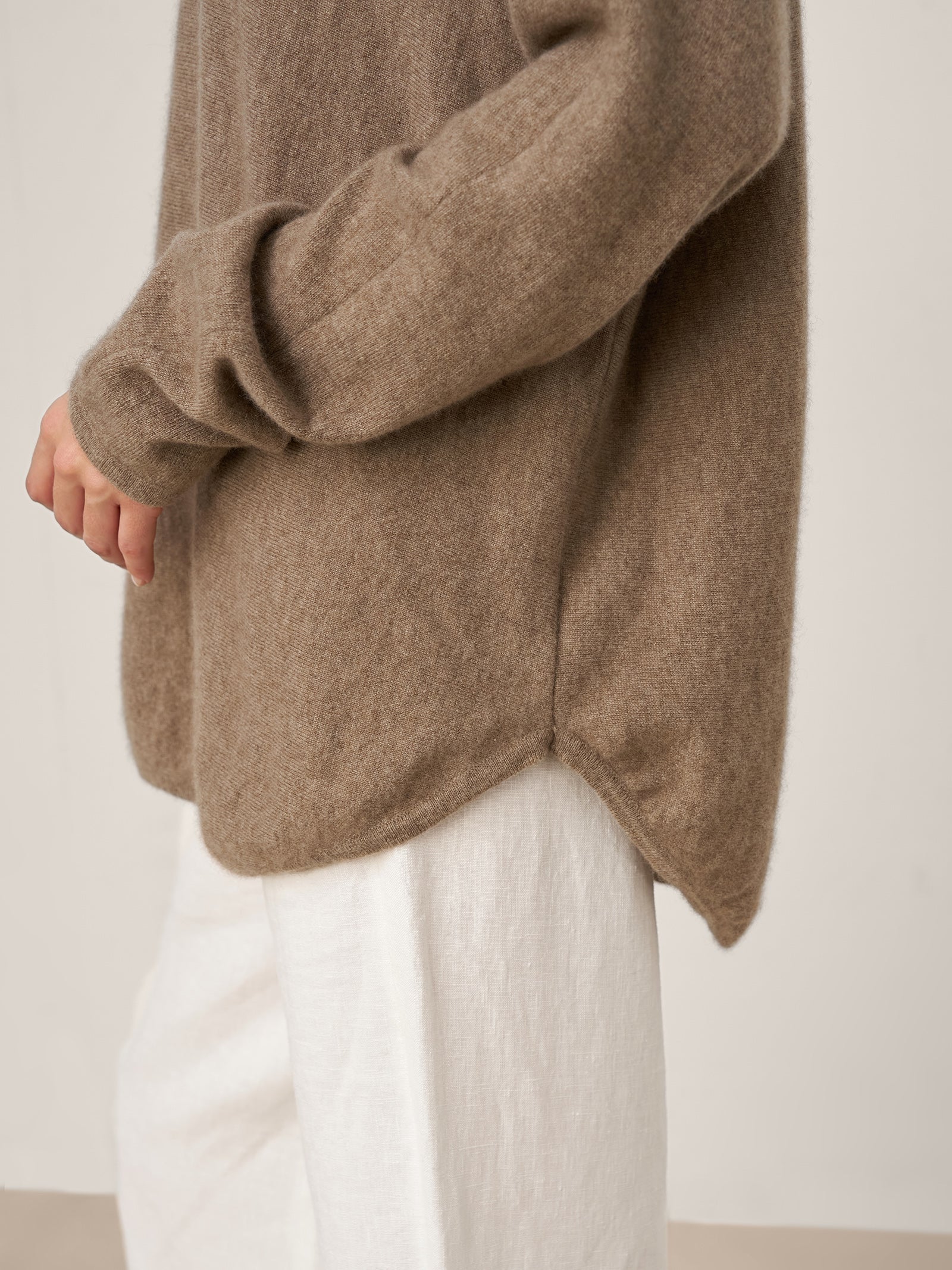 100% Mongolian Cashmere Hand-Finished Rolled Edge Knit Top AMARA by LINTICO for women