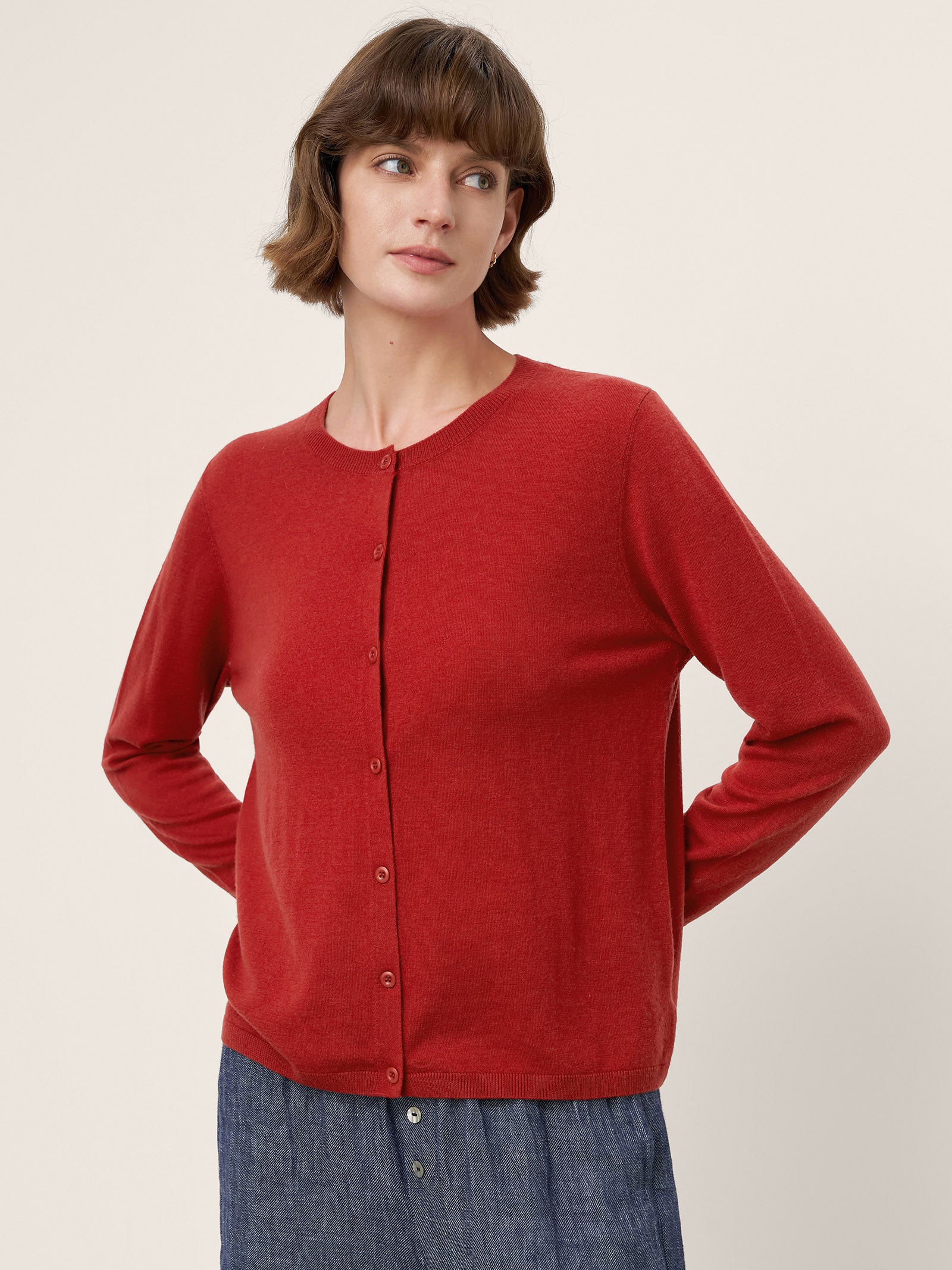 100% Extra-Fine Merino Wool Buttoned Knit Cardigan CAYLA by LINTICO for women