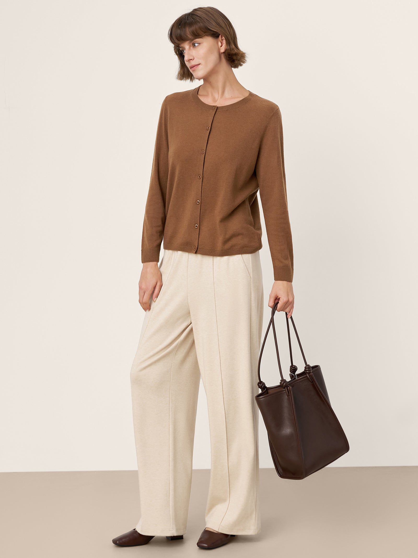 100% Extra-Fine Merino Wool Buttoned Knit Cardigan CAYLA by LINTICO for women