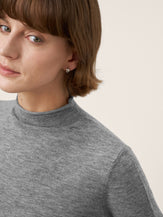 100% Extra-Fine Merino Wool Mock Neck Sweater with Rolled Edge ELA by LINTICO for women