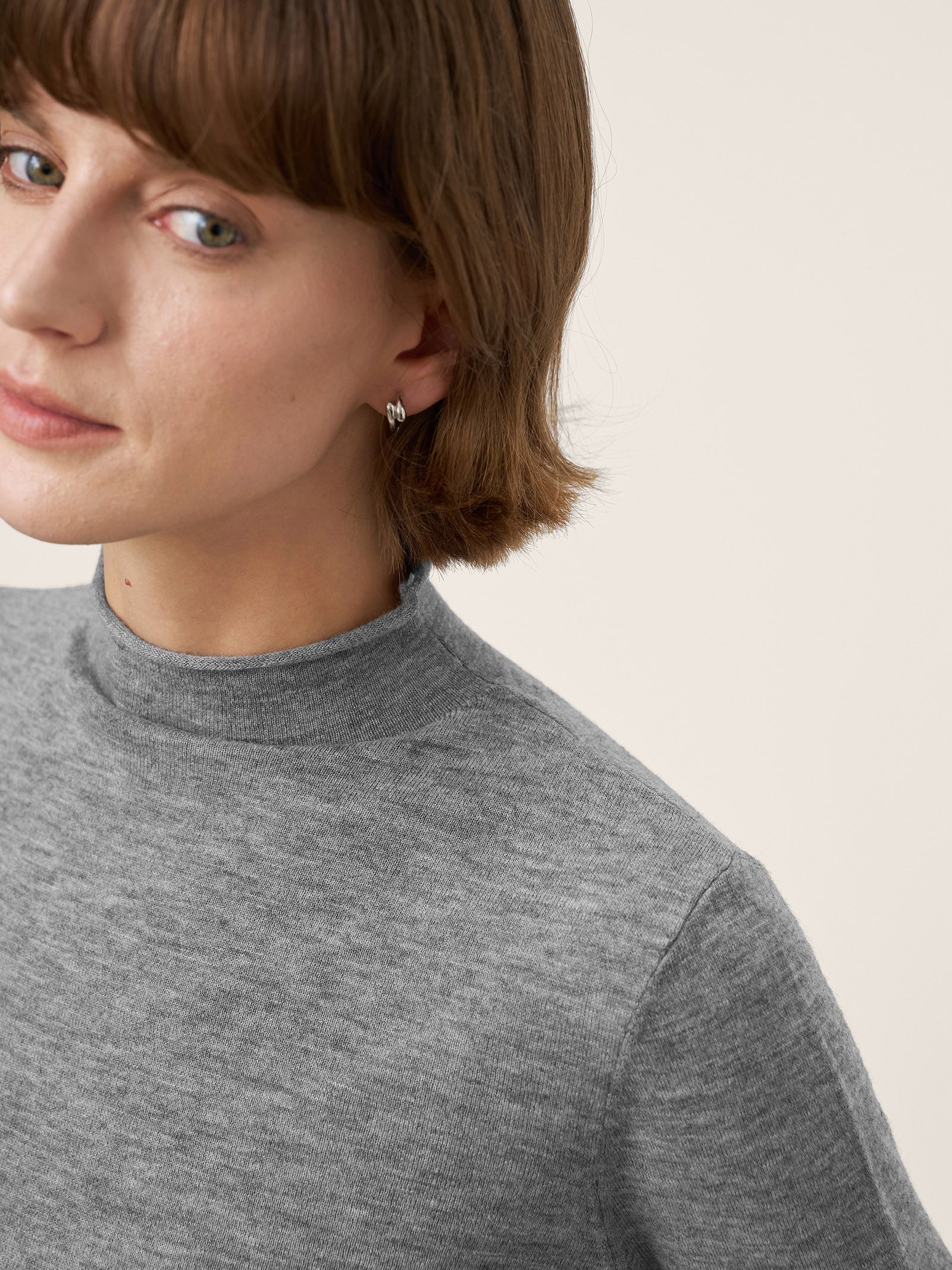 100% Extra-Fine Merino Wool Mock Neck Sweater with Rolled Edge ELA by LINTICO for women
