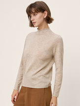 100% Extra-Fine Merino Wool Mock Neck Sweater with Rolled Edge ELA by LINTICO for women