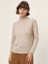 100% Extra-Fine Merino Wool Mock Neck Sweater with Rolled Edge ELA by LINTICO for women