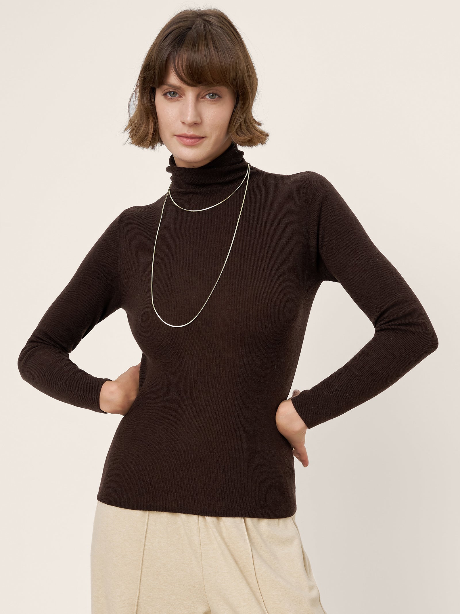100% Extra-Fine Merino Wool Turtleneck Knit Sweater JOLENE by LINTICO for women