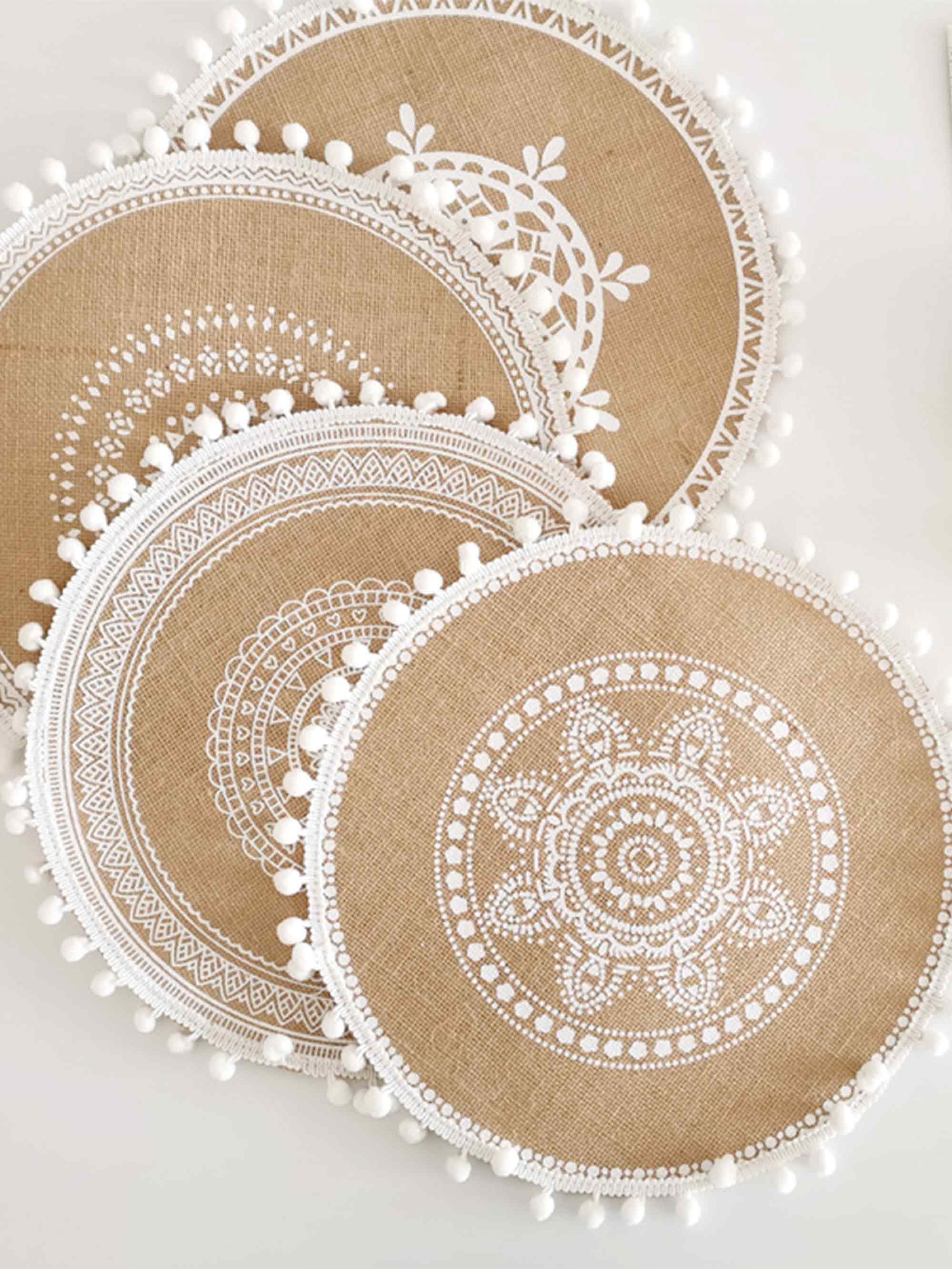 Nordic Woven Jute Placemat Round Fringe Decorative Heat-Resistant Mat - ACCESSORIES-Others