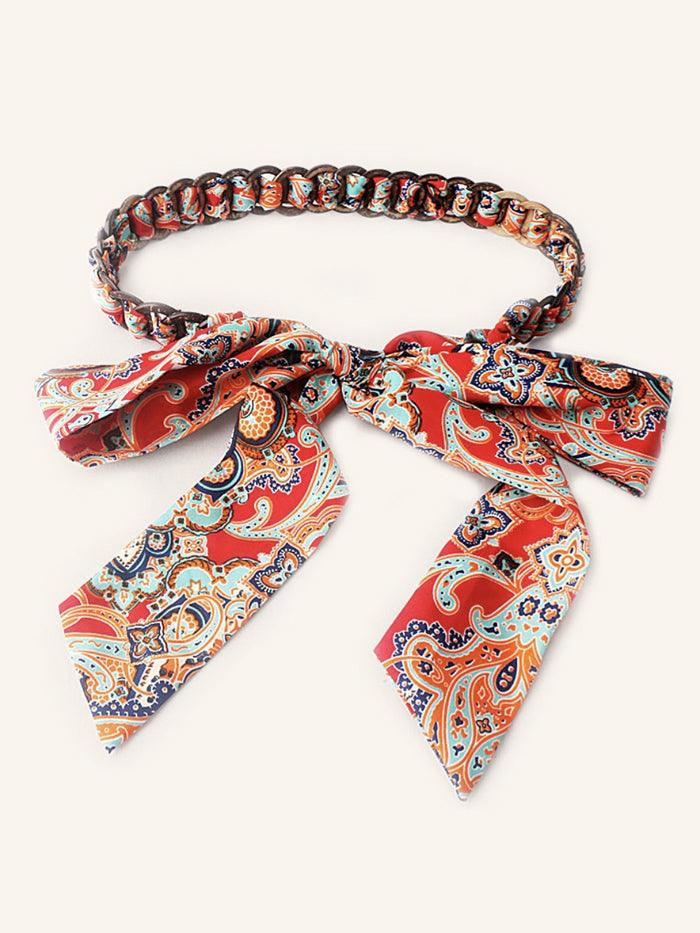 Vintage Blossom Bow Silk Scarf with Woven Belt OPHELIA - Coral / One-Size - ACCESSORIES-Others