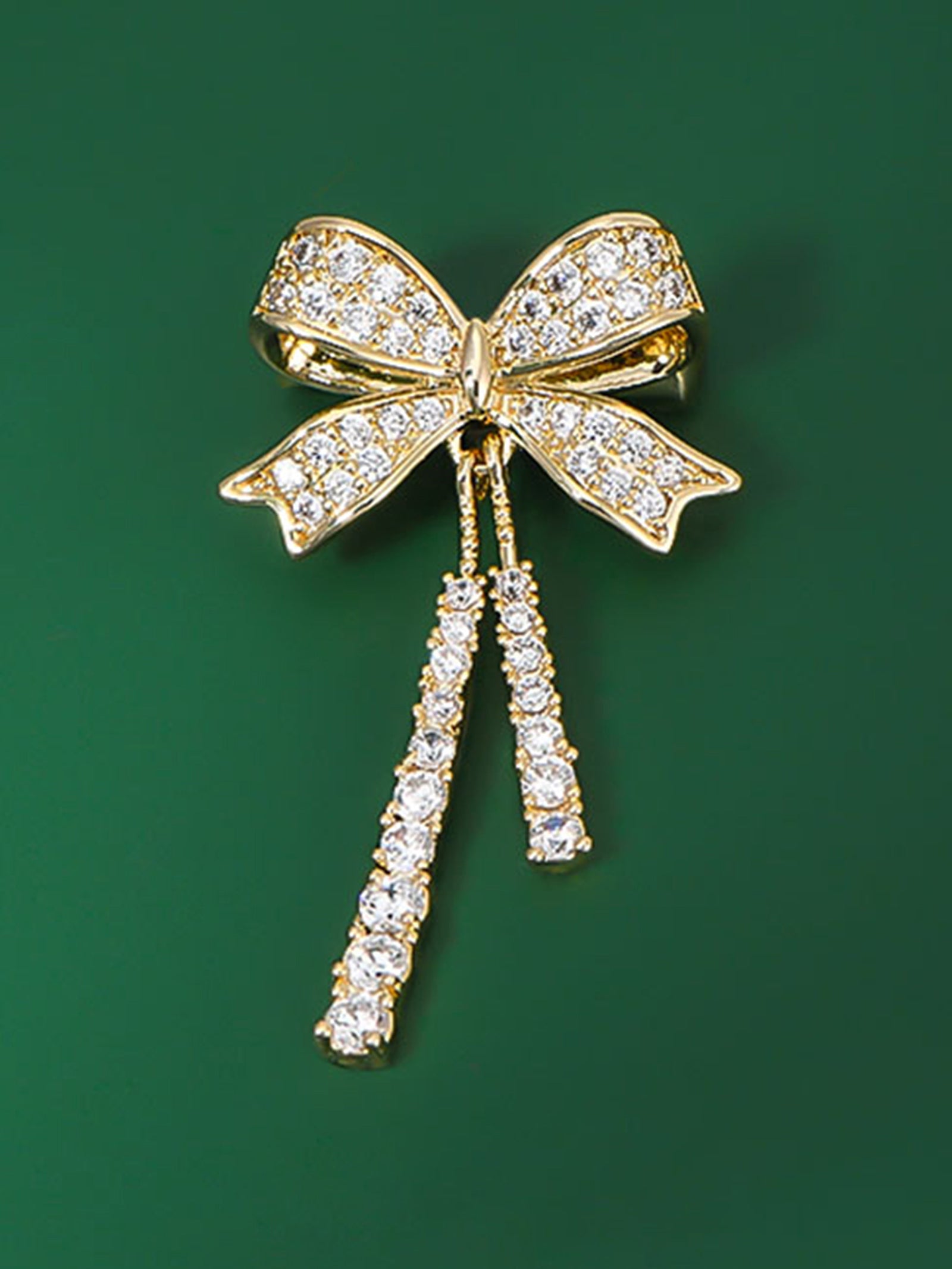 Alloy & Crystal Bow Fringed Mini Brooch by LINTICO