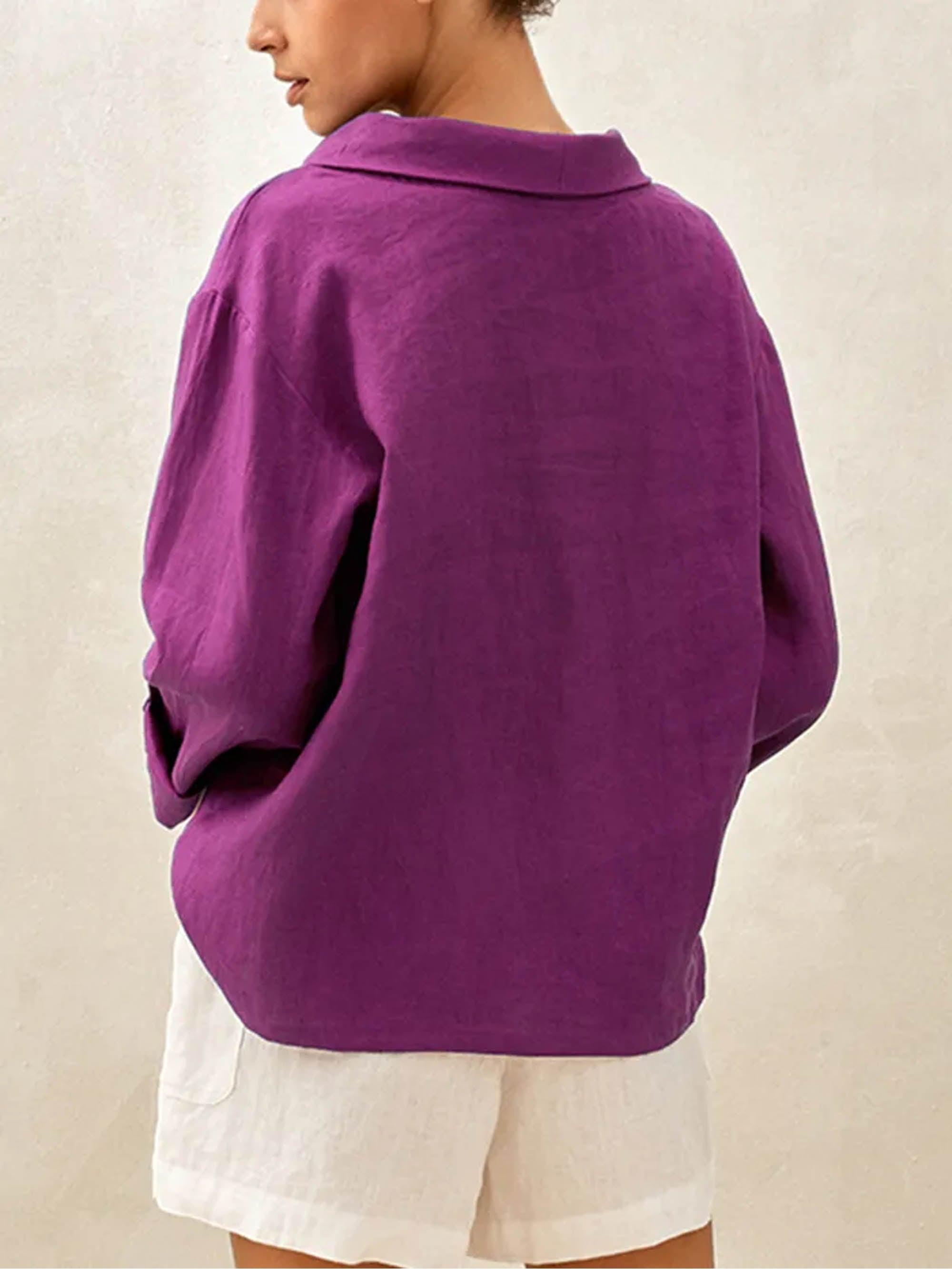 100% Linen Draped Neck Top HOLLIS - TOPS-Linen Blouses