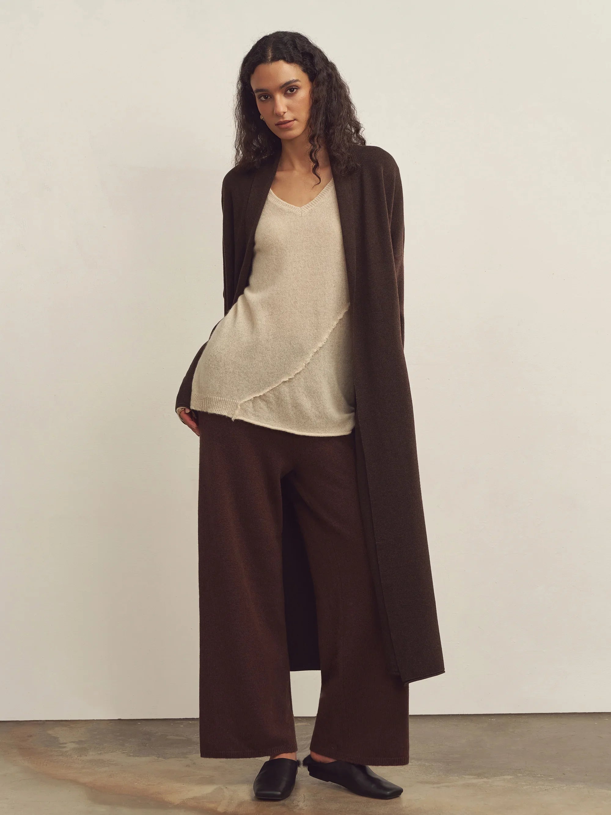 Merino Wool Ribbed Long Cardigan With Pockets