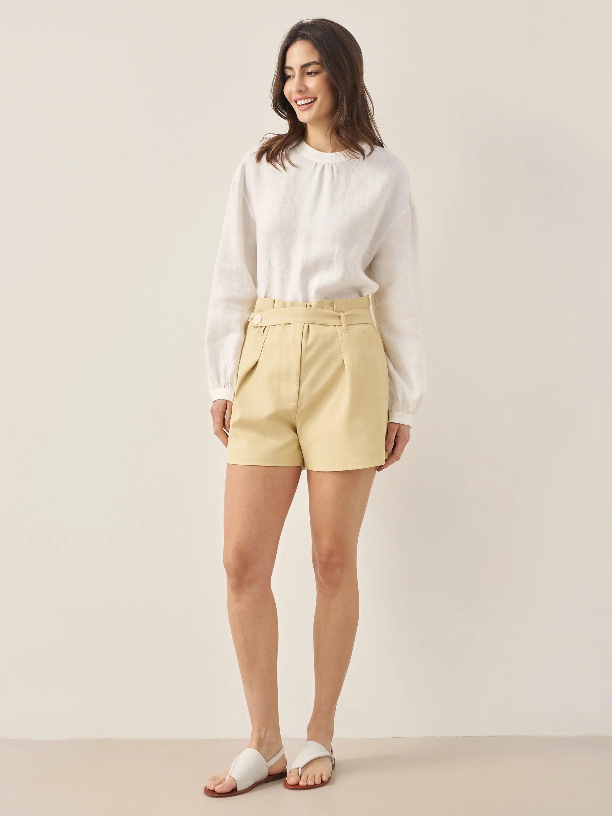 100% Linen Mock Neck Long-Sleeve Top - TOPS-Linen Blouses
