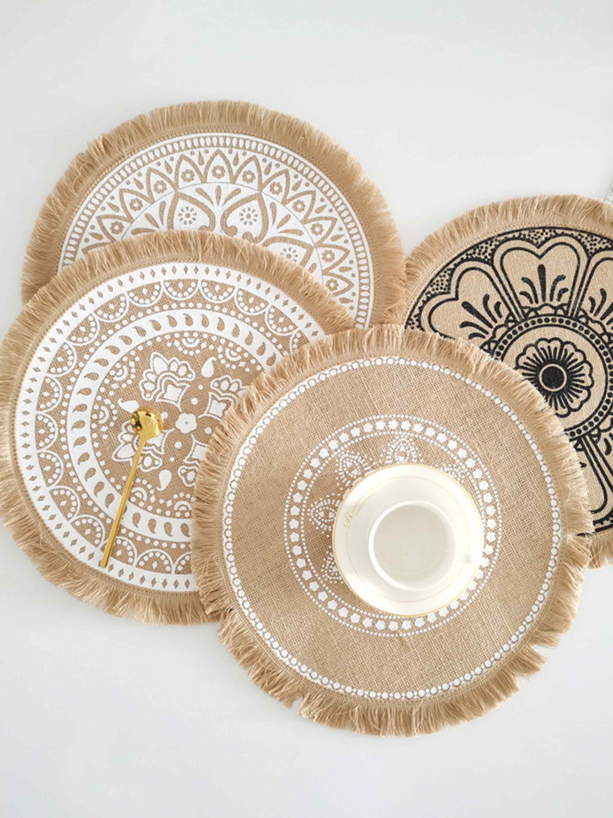 Nordic Woven Jute Placemat Round Fringe Decorative Heat-Resistant Mat - ACCESSORIES-Others