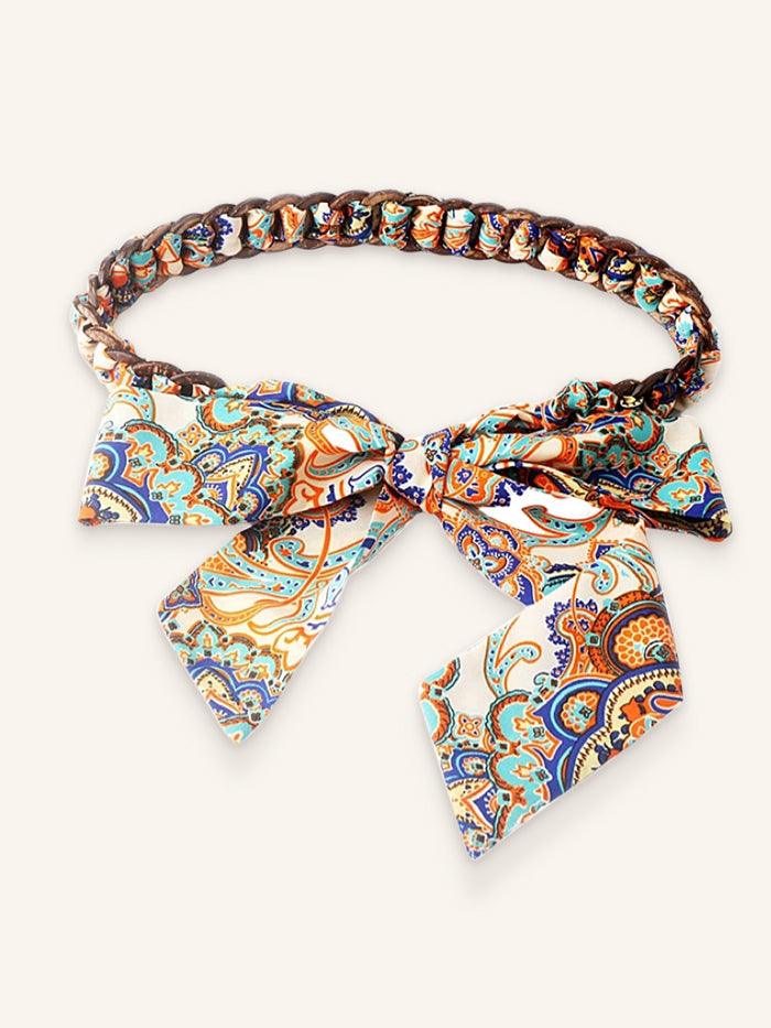 Vintage Blossom Bow Silk Scarf with Woven Belt OPHELIA - Green / One-Size - ACCESSORIES-Others