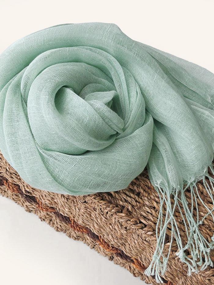 100% Linen Lightweight Solid Color Scarf BIANCA - Mint Green / One-Size - ACCESSORIES-Scarf