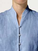 100% Linen Stand-Collar Half-Sleeve Fitted Jacket AMELIA - TOPS-Linen Jackets