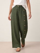 100% Linen Buttoned Slit-Hem Pants KATYA by LINTICO for women