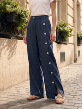 100% Linen Buttoned Slit-Hem Pants KATYA by LINTICO for women