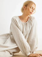 100% LINEN PUFF SLEEVE DRAWSTRING WAIST MAXI DRESS MILLY