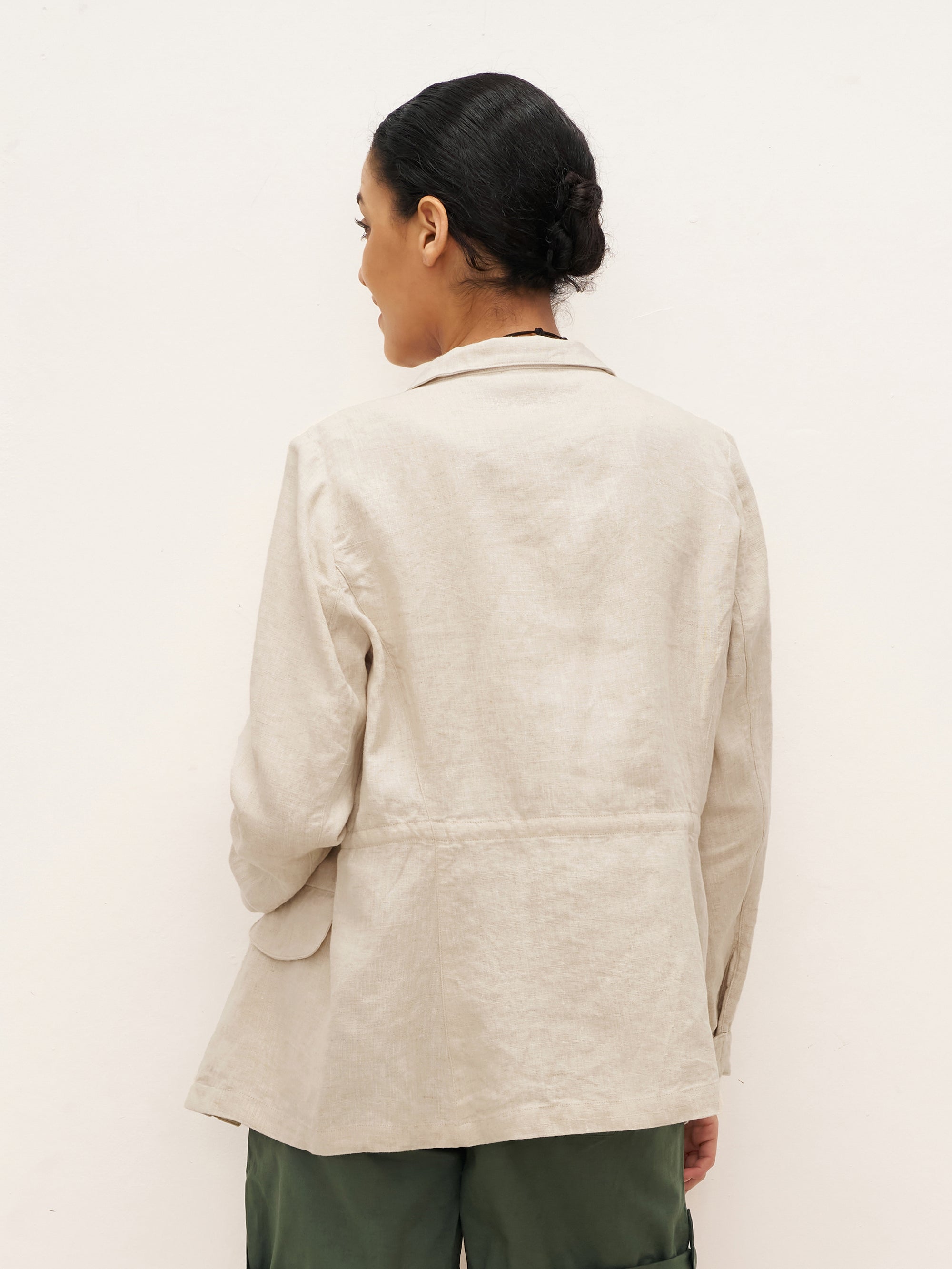 100% Linen Convertible Collar Jacket EVELINA - TOPS-Linen Jackets