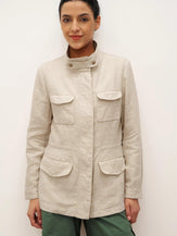 100% Linen Convertible Collar Jacket EVELINA - TOPS-Linen Jackets