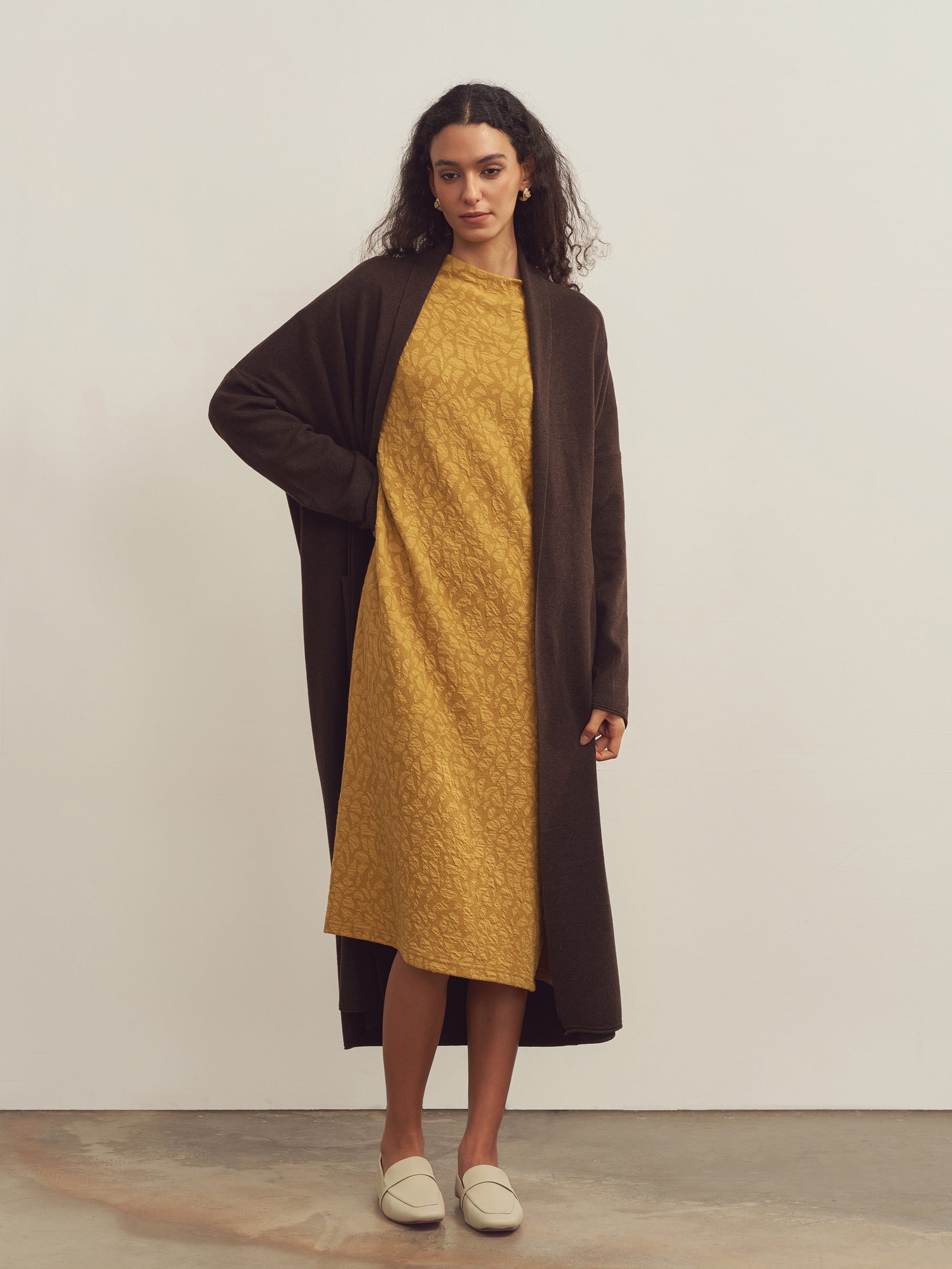 Merino Wool Ribbed Long Cardigan With Pockets