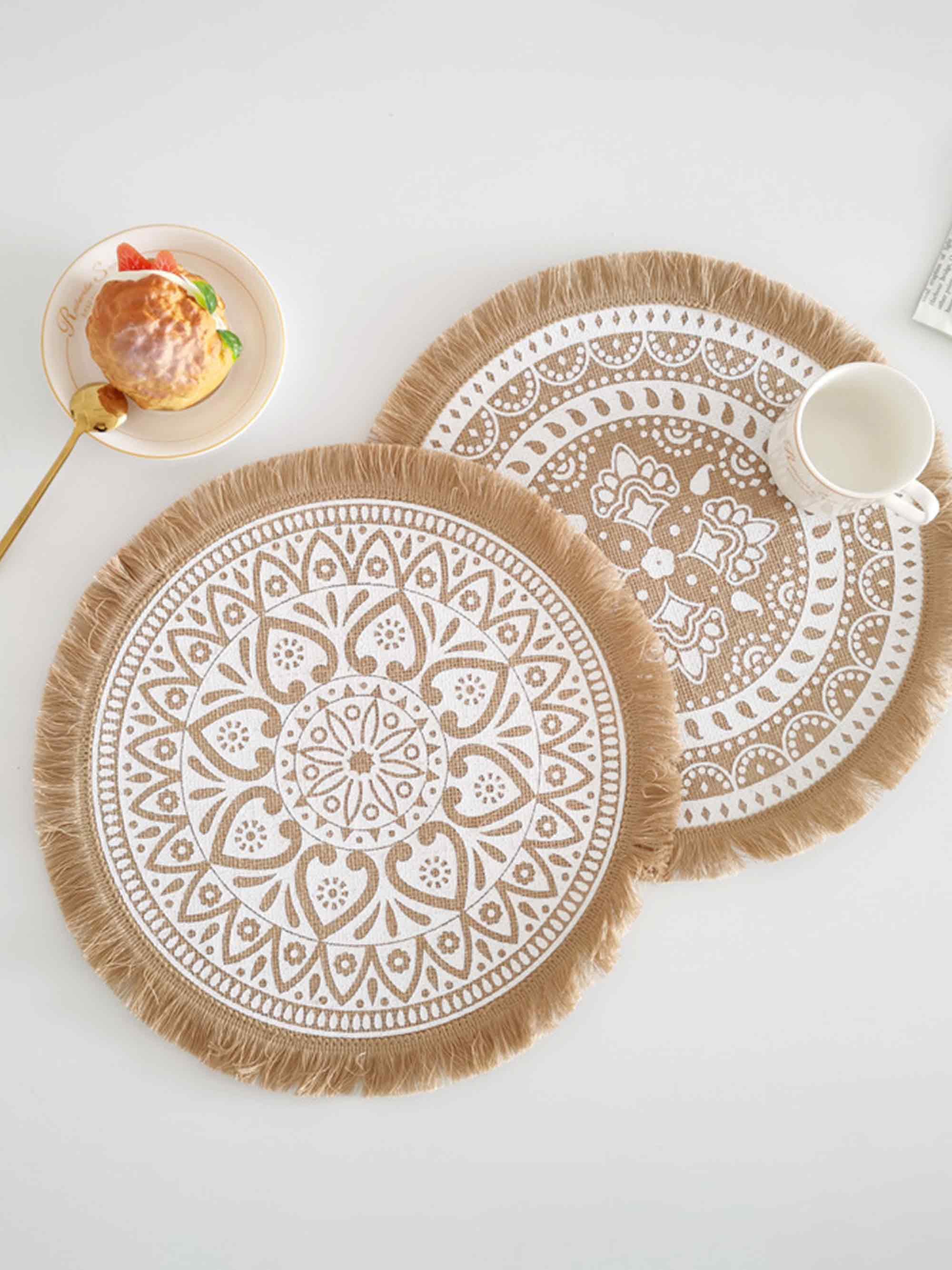 Nordic Woven Jute Placemat Round Fringe Decorative Heat-Resistant Mat - ACCESSORIES-Others